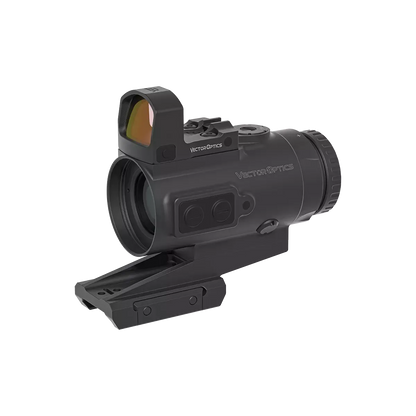 Vector Optics Prismenvisier 4x24 mit integriertem Frenzy Green Dot, ideal für CQB und mittlere Distanzen mit BDC-Absehen und roter Beleuchtung.