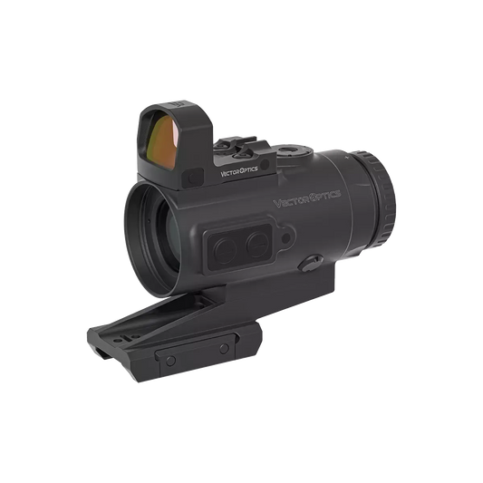 Vector Optics Prismenvisier 4x24 mit integriertem Frenzy Green Dot, ideal für CQB und mittlere Distanzen mit BDC-Absehen und roter Beleuchtung.