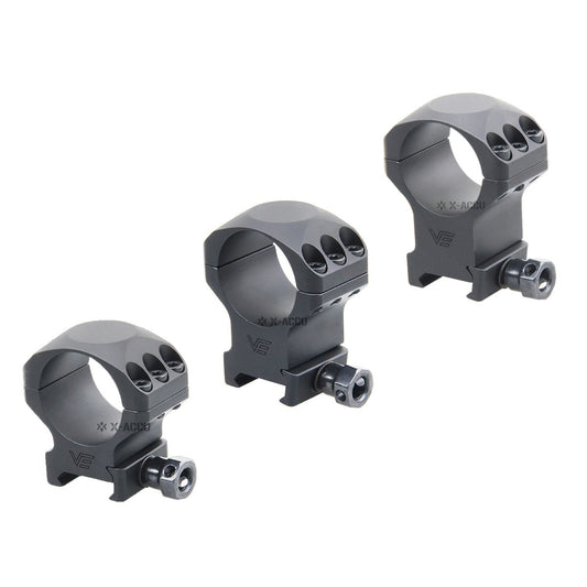 Alu-Ringe X-Accu 30mm Montageringe aus 6061-T6 Aluminium für Zielfernrohre, passend für Picatinny-Schienen. Modelle XASR-3001 bis XASR-3003.