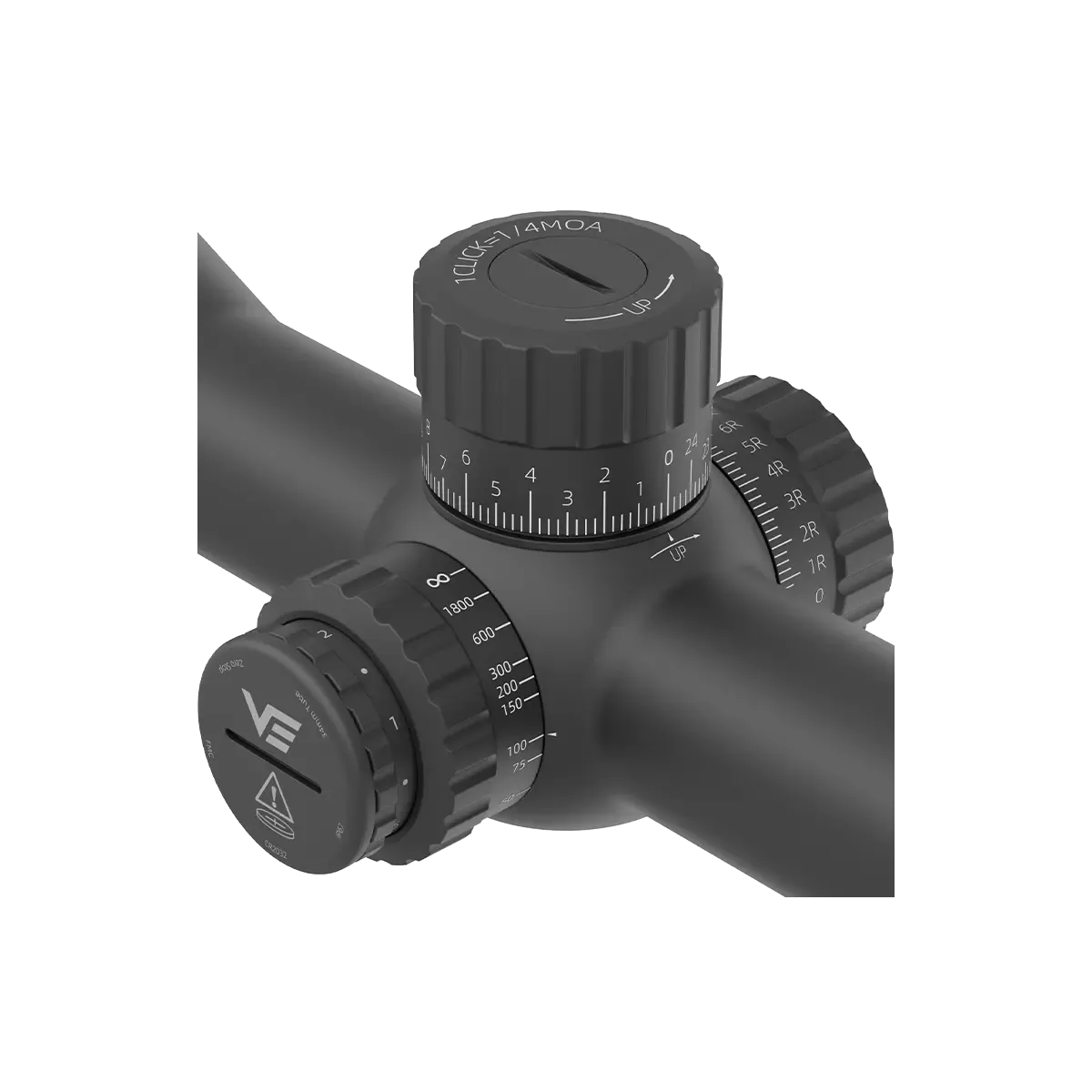 Detailansicht des MOA-Turms am Tauron Zielfernrohr 4-16x44 HD FFP. Präzise Höhen- und Seitenverstellung für exakte Zielanpassung.