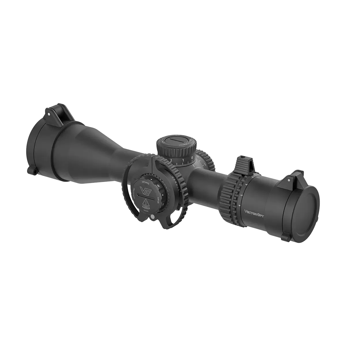 Veyron GenII 4-16x44 HD CTR Zielfernrohr mit montierten Flip-Up-Abdeckungen für optimalen Linsenschutz im Einsatz.
