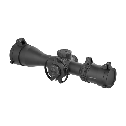 Veyron GenII 4-16x44 HD CTR Zielfernrohr mit montierten Flip-Up-Abdeckungen für optimalen Linsenschutz im Einsatz.