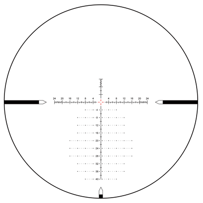 VTA-4 MOA Absehen des Tauron MOA FFP Zielfernrohrs 6-24x50 mit rotem Leuchtpunkt für präzises Zielen bei Long-Range-Schüssen.