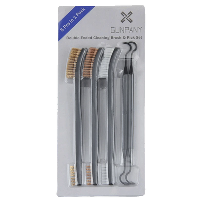 Verpacktes 5er-Set Bürsten und Picks - Waffenreinigungsset von Gunpany mit verschiedenen Bürstenarten und Picks für schwer zugängliche Stellen.