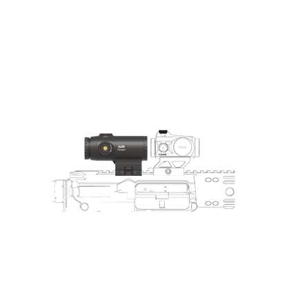 Seitenprofil des montierten 5x Magnifier Paragon SCMF-34 mit klarer 5x Vergrößerung und robuster taktischer Optik.