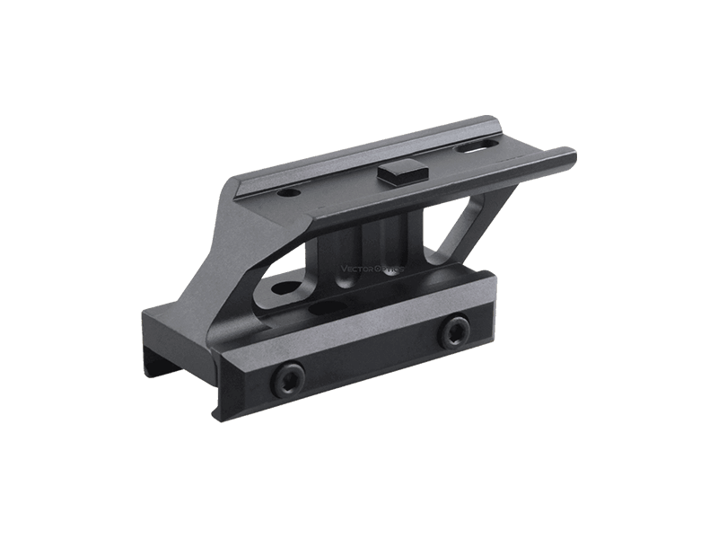 Seitliche Ansicht der Montage RUM auf Picatinny Riser Mount MAV-P08 mit präziser Passform für T1/T2 Footprint, gefertigt aus widerstandsfähigem Aluminium.