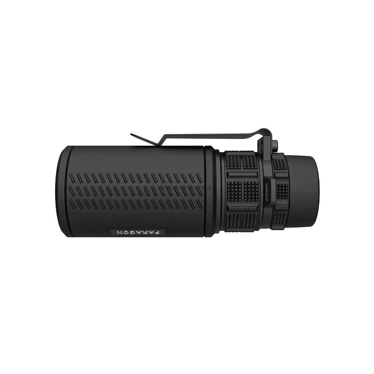 Seitliche Ansicht des Paragon 8x42 Monokulars mit taktischem Design, ideal für Outdoor-Aktivitäten und professionelle Beobachtungen.