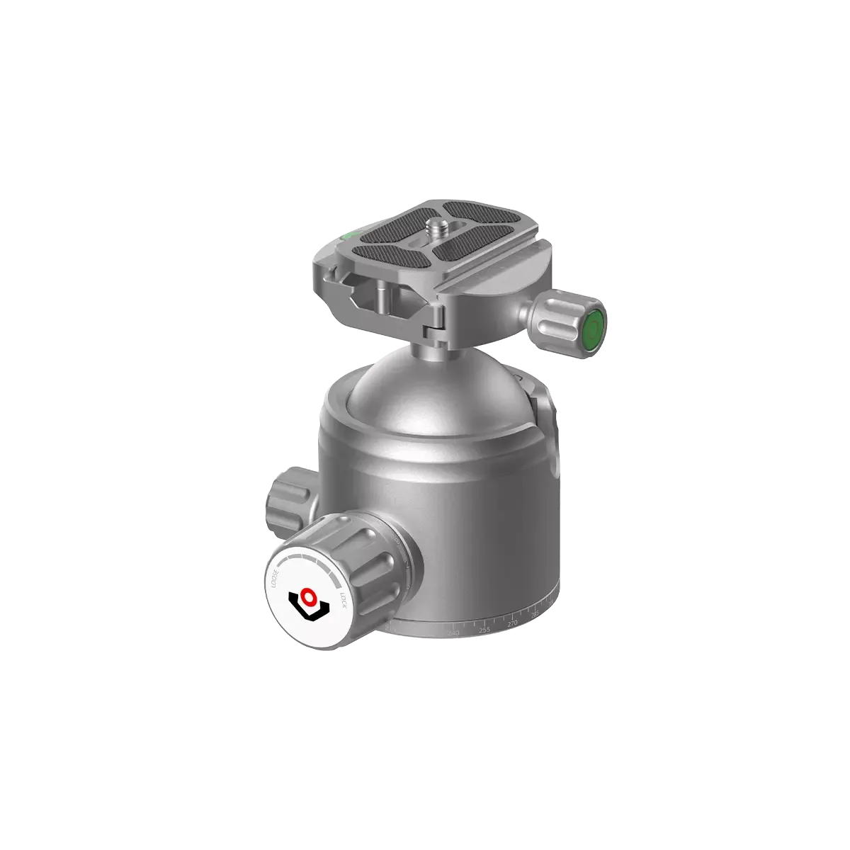 56mm Kugelkopf für Stative RSCF-T03 mit präziser ARCA-kompatibler Schnellwechselplatte für Fotografie und Jagdanwendungen.