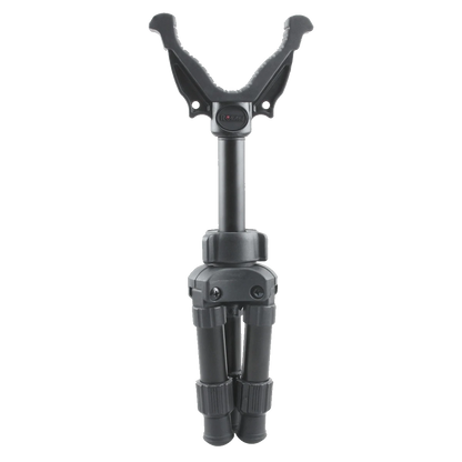 Zusammengefaltetes Kompaktes Tripod RSGR-06 mit eingeklappten Beinen. Leicht transportierbares Jagdstativ für unterwegs.