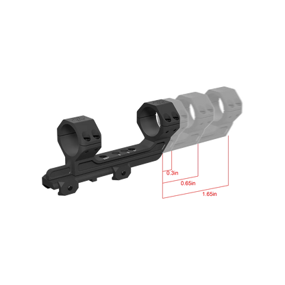 Verlängerbare Cantilever-Montage mit 3 Positionen bis 1.65 Zoll, CNC-Aluminiumkonstruktion für präzise Optikplatzierung.