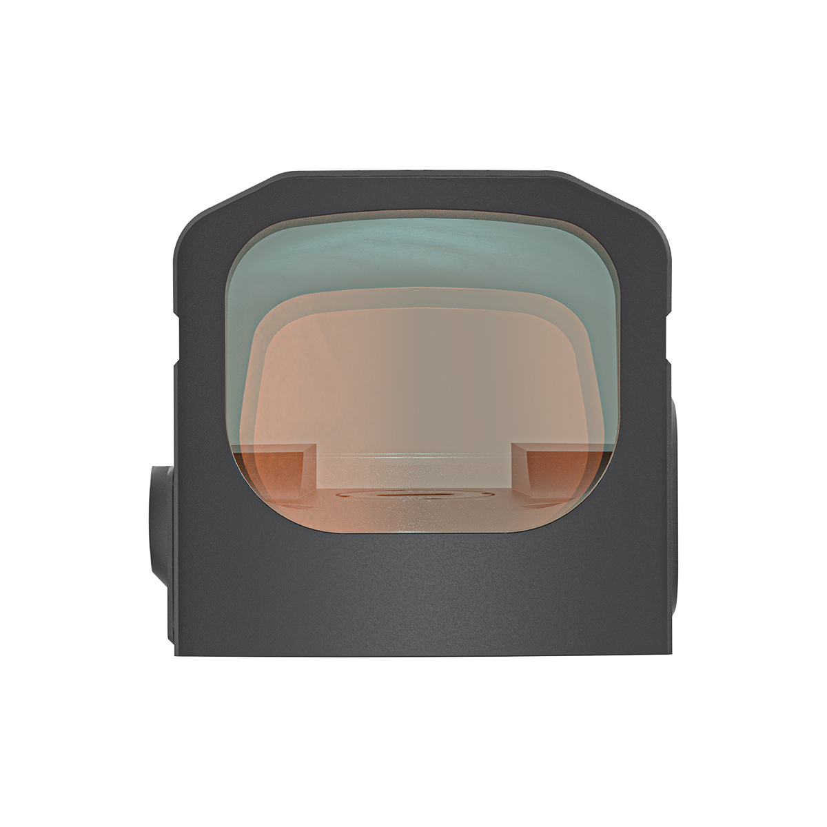 Frontansicht des Frenzy-S Red Dot Visiers mit mehrfach beschichteter Linse. Kompaktes Design für schnelle Zielerfassung.