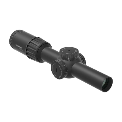Seitliche Ansicht des langlebigen Vector Optics Tauron 1–6×24 SFP Zielfernrohrs mit wasserdichtem Design und 30 mm Rohrdurchmesser.