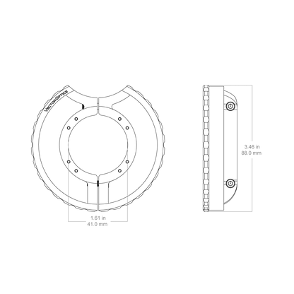 Technische Zeichnung des Parallaxenrads Tauron Serie mit Maßen