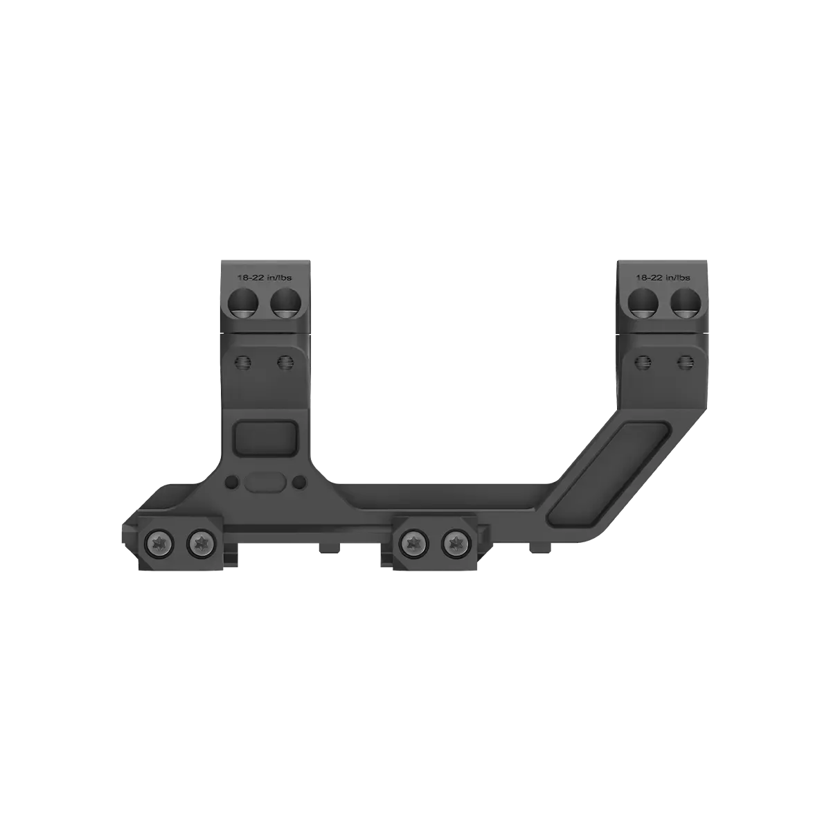 Seitliche Ansicht der 30mm AR Picatinny Cantilever Montierung mit 0MOA Vorneigung und sicherer Schraubverbindung