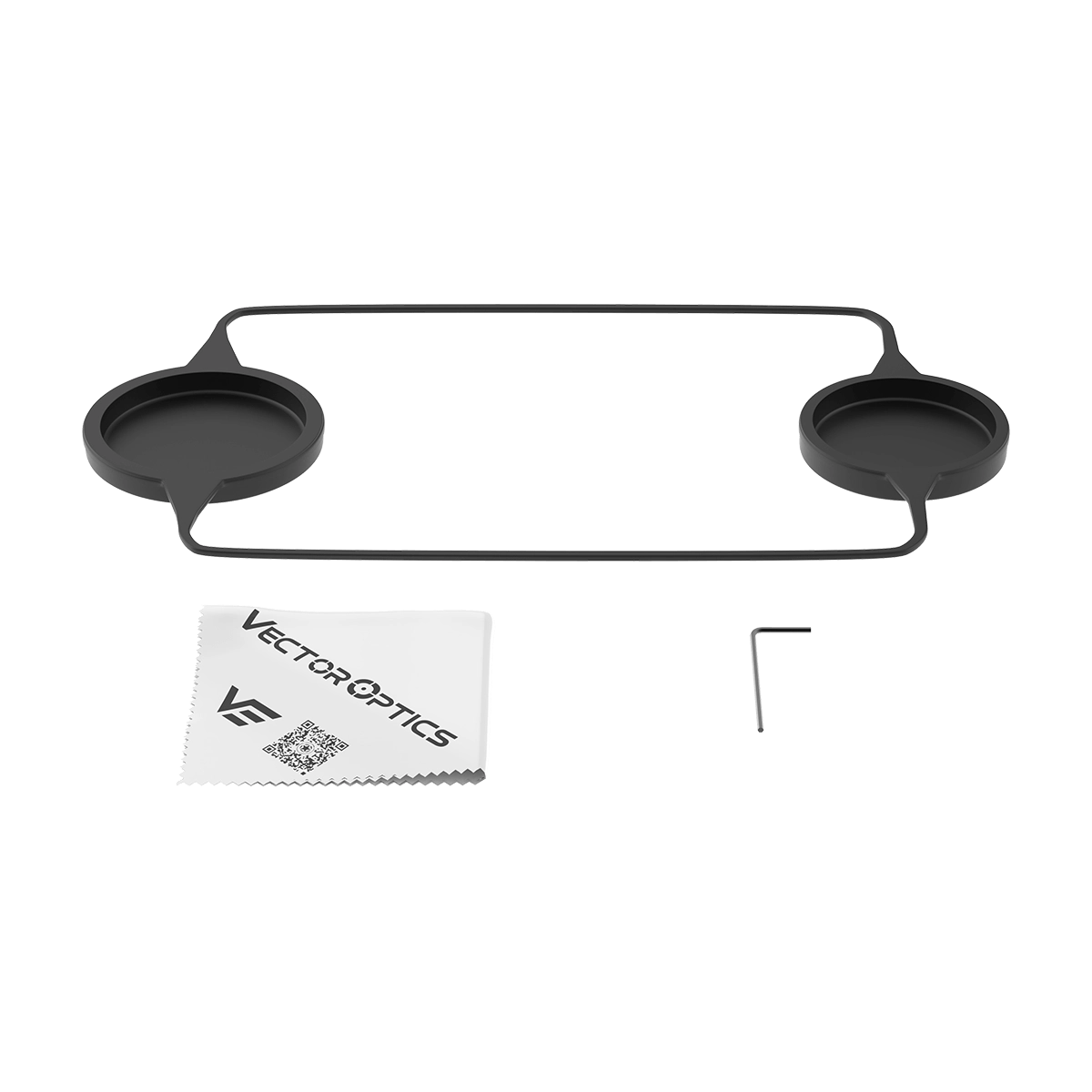 Lieferumfang des Matiz 3–9x50 SFP (SCOM-28) mit Schutzkappen, Reinigungstuch und Werkzeug für sofortige Einsatzbereitschaft.