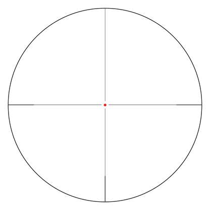 Absehenansicht des Forester 1–8×24 SFP Zielfernrohrs mit rotem Leuchtpunkt in der Mitte für schnelles Zielen bei Tageslicht.