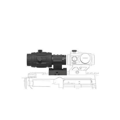 Technische Seitenansicht des 3x Magnifier Maverick SCMF-11 mit Montageprofil. Präzise Optik für taktische Einsätze.
