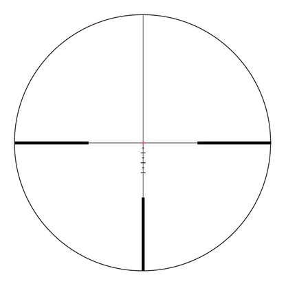 Einfaches taktisches Absehen mit rotem Leuchtpunkt des Continental X6 1–6×24 Zielfernrohrs für schnelle Zielerfassung bei 1× Zoom.