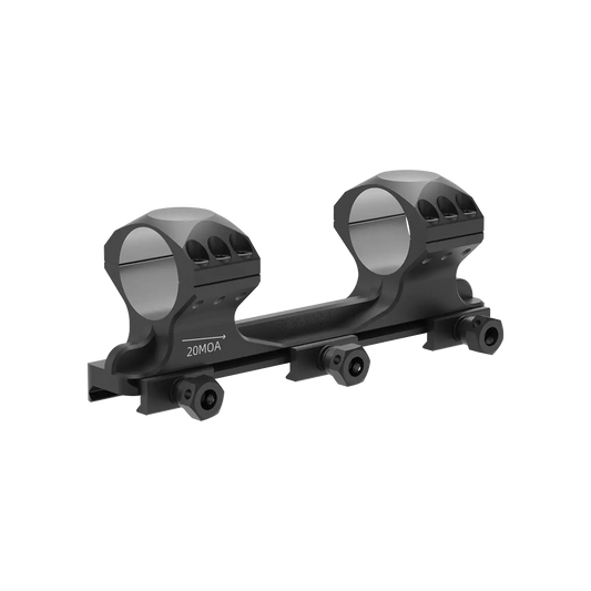 Blockmontage X-Accu mit 20MOA Vorneigung und 34mm Mittelprofil, präzise CNC-gefräst für Picatinny-Schienen, ideal für Langstreckenoptiken.