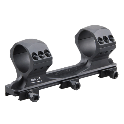 Blockmontage X-Accu mit 20MOA Vorneigung und 34mm Ringen, robustes Design für Zielfernrohrmontage bei Long-Range Anwendungen.