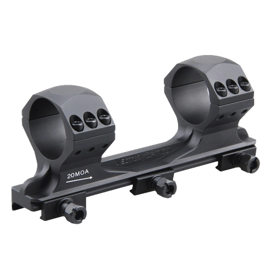 Blockmontage X-Accu mit 20MOA Vorneigung und 34mm Ringen, robustes Design für Zielfernrohrmontage bei Long-Range Anwendungen.