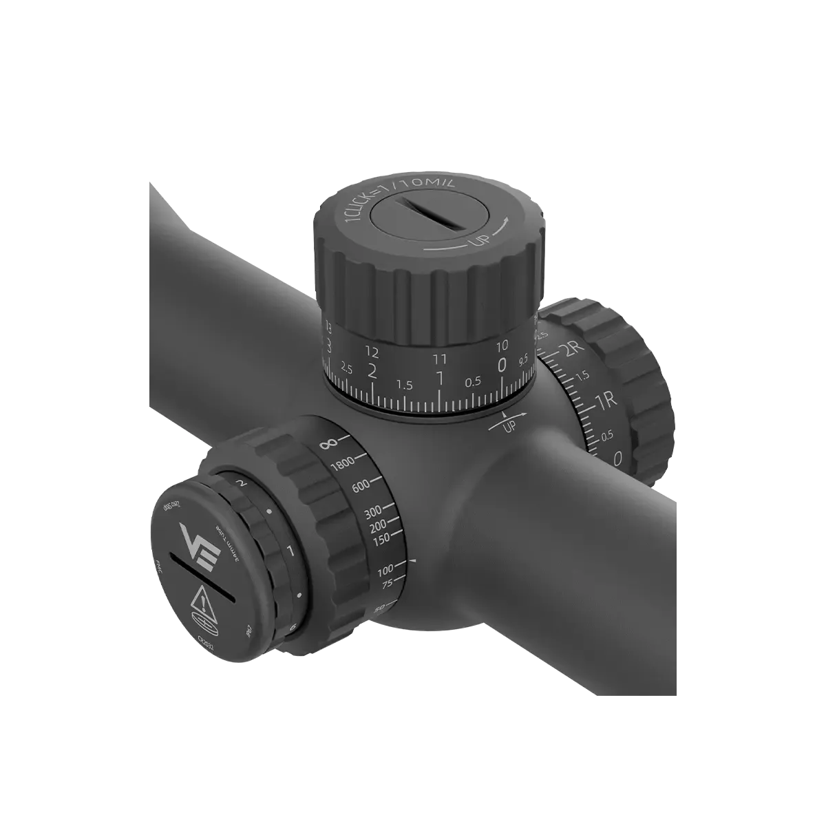 Detailansicht des Tauron 6-24x50 HD Zielfernrohrs - MIL FFP mit MIL-Skalierung und IR-Beleuchtung für präzise Einstellungen.