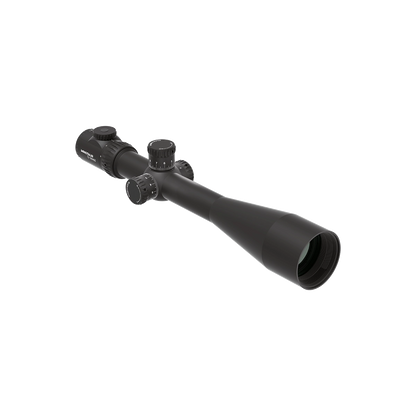 Schrägansicht des Minotaur 12-60x60 GenII SFP Zielfernrohrs mit 60-facher Vergrößerung und präziser Parallaxeneinstellung.