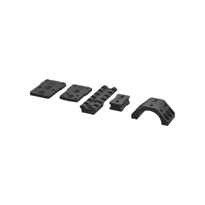 X-Accu Montageset für 30mm/34mm Tubus von Vector Optics mit fünf Aluminiumteilen für Picatinny-Schienen, kompatibel mit XASR-Montagen.