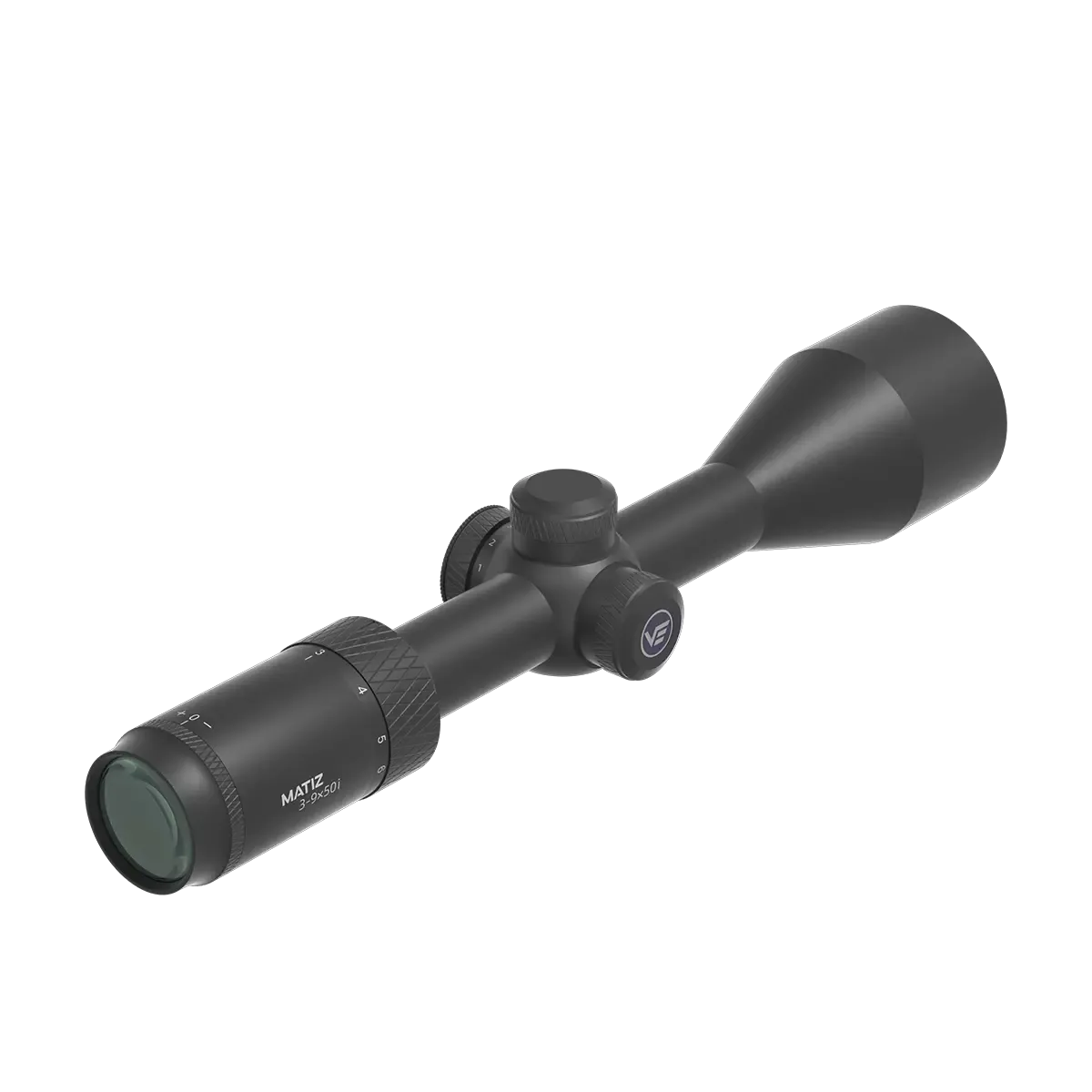 Matiz 3-9x50 SFP Zielfernrohr mit ergonomischem Zoomring und klarer Optik für den Einsatz auf Jagdwaffen bei Tageslicht.