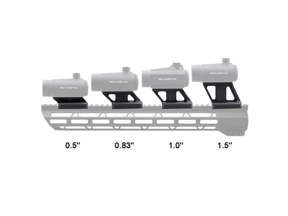 Vergleich verschiedener Riser Mount Höhen inklusive MAV-P05 mit 12,8 mm, ideal zur Anpassung von Zieloptiken auf Picatinny-Schienen.