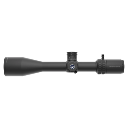 Orion Pro Max 6-24x50 Zielfernrohr mit HD Optik und SFP-Absehen, Seitenansicht mit taktischen Türmen für präzises Schießen.