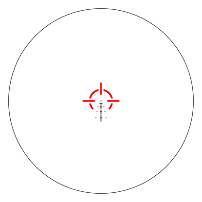 BDC-Absehen des Vector Optics Prismenvisiers in roter Beleuchtung, ermöglicht präzises Zielen auf verschiedene Entfernungen im Einsatz.