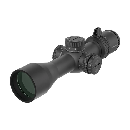 Seitliche Perspektive des Veyron GenII 4-16x44 HD CTR Zielfernrohrs mit grün beschichteter Linse für klare Zielerfassung.