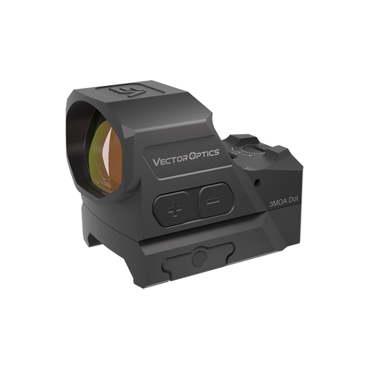Frenzy-X 1×19×26 GenII - Vector Optics | Red Dot Visier mit 3MOA Punkt, robustem Gehäuse und Bedientasten für präzises Zielen auf Pistolen.