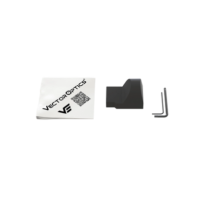 Lieferumfang des Frenzy 1×22×26 Rotpunktvisiers inklusive Werkzeug, Schutzhaube und Reinigungstuch von Vector Optics.