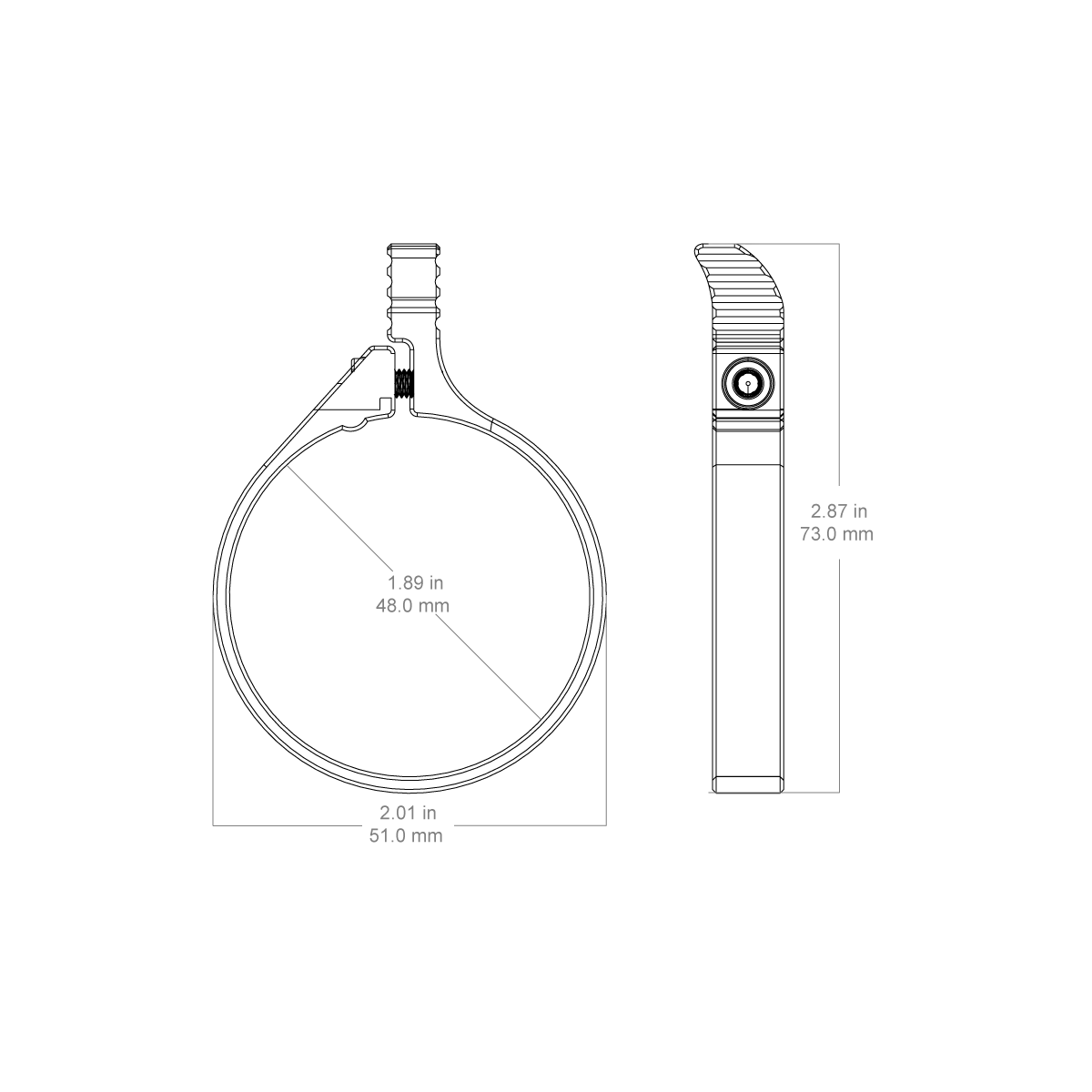 Technische Zeichnung des Vergrößerungsrings SCCON-TL2 mit Maßangaben, passend für Vector Optics Continental Zielfernrohre.