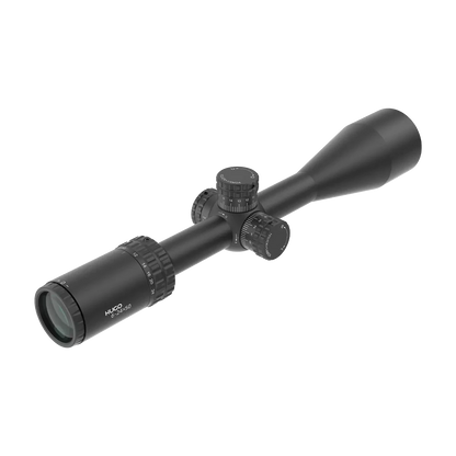 Rückseitige Ansicht des Hugo 6-24x50 SFP Zielfernrohrs mit Zoomring und Okular für einfache Vergrößerungseinstellung beim Schießen.