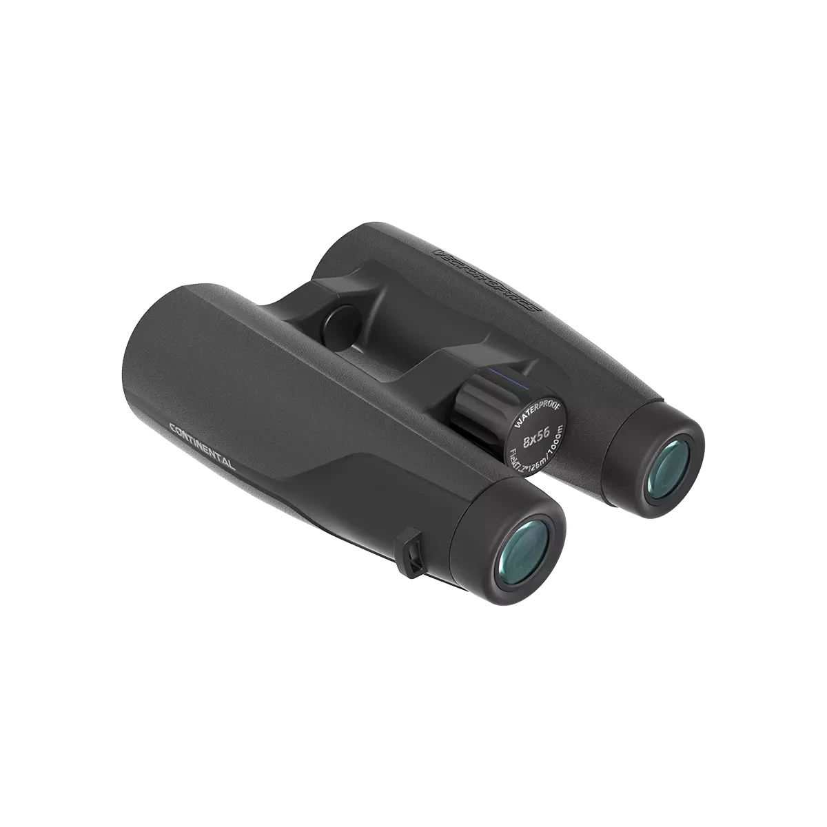 Seitliche Perspektive des Vector Optics Continental 8x56 ED (SCBO-10) mit gummiertem Griffbereich für sicheren Halt bei Outdoor-Einsätzen.