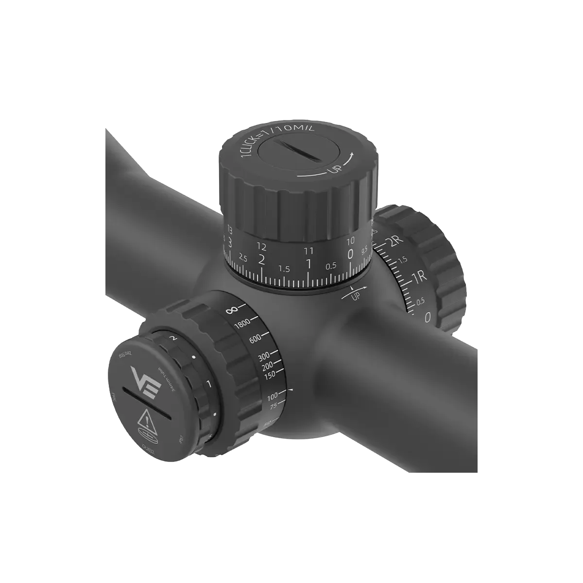 Detailansicht des Vector Optics Tauron 4-16x44 Zielfernrohrs mit MIL-Einstellturm und Parallaxenausgleich für präzise Zielanpassung.