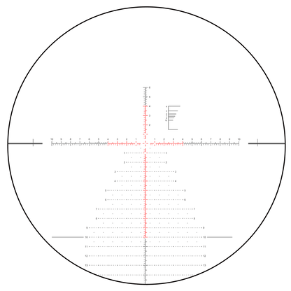 Absehenansicht des PRS Zielfernrohrs Continental 6-36x56 FFP SCFF-70 mit beleuchtetem Fadenkreuz für präzises Zielen bei allen Lichtverhältnissen.