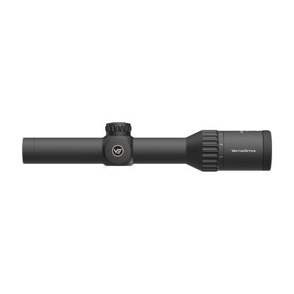 Seitliche Gesamtansicht des Continental X6 1–6×24 Fiber von Vector Optics mit Schott-Optik, ideal für präzise Zielverfolgung bei der Jagd.