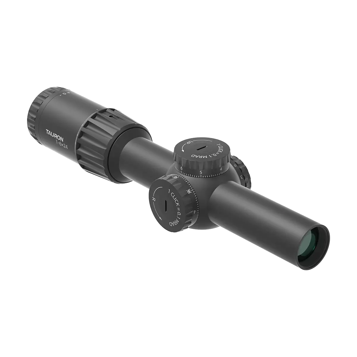 Kompaktes Tauron 1-6x24 FFP Zielfernrohr mit robustem Gehäuse und IP67-Zertifizierung für präzises Zielen bei jedem Wetter.