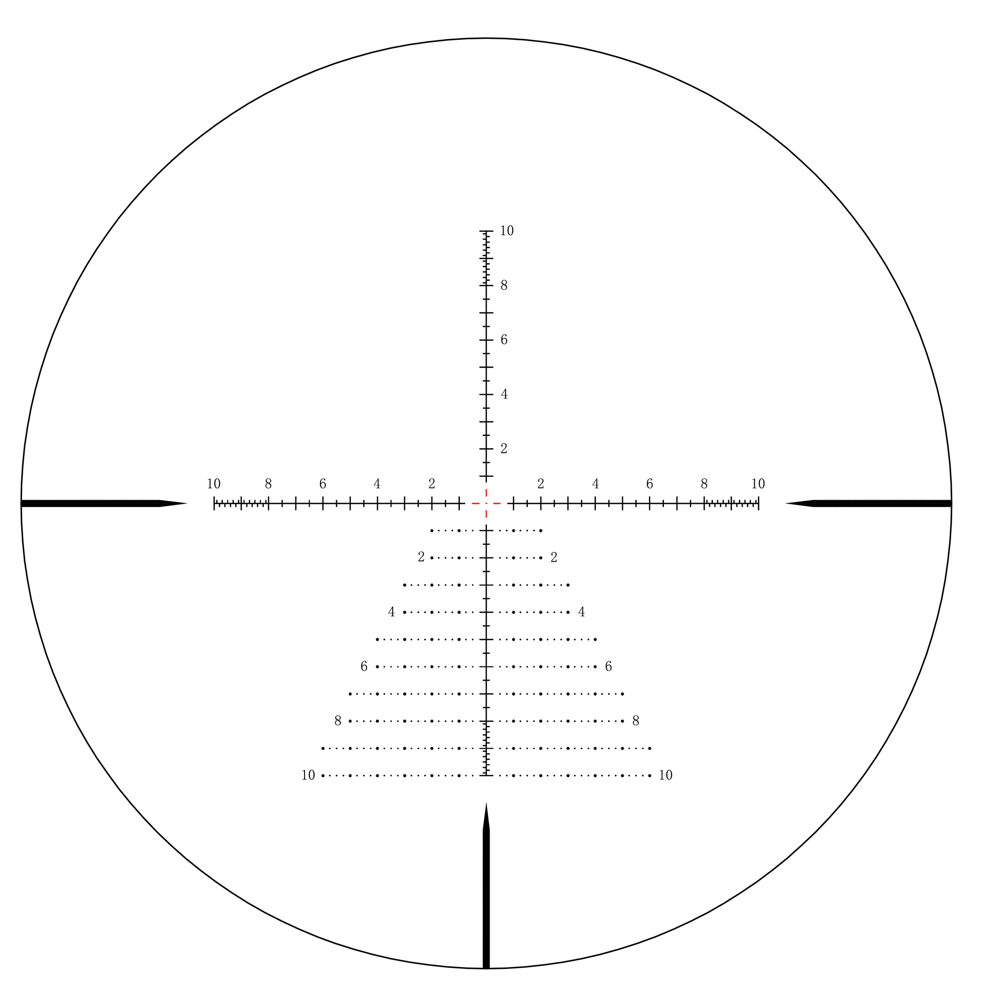 Absehenansicht des Vector Optics Tauron 2-16x50 HD SFP mit feinem roten Punkt für präzises Zielen bei variablen Lichtverhältnissen.