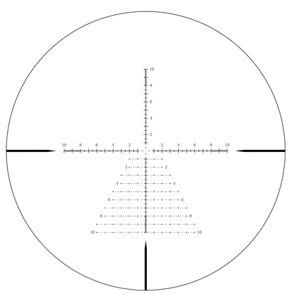 Absehenansicht des Vector Optics Tauron 2-16x50 HD SFP mit feinem roten Punkt für präzises Zielen bei variablen Lichtverhältnissen.