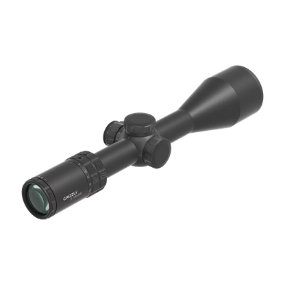 Rückansicht des Grizzly 3-18x56i HD Zielfernrohrs mit verstellbarem Okular und HD-Linsen für klare Sicht bei Dämmerung.