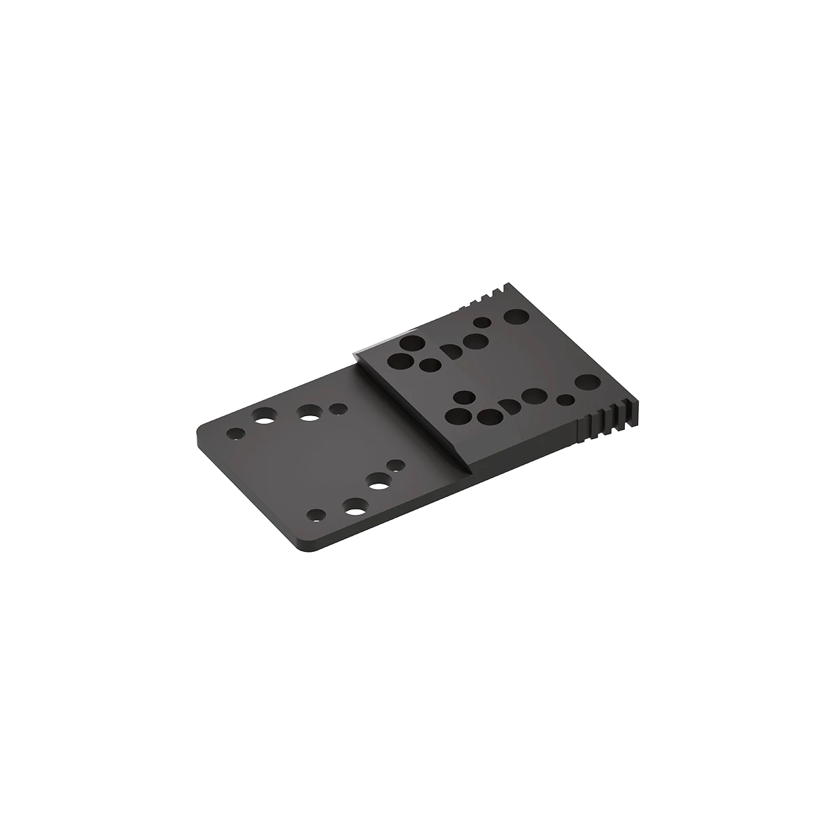 Rückseite der Universal Montageplatte SCFRM-21 für CZ Shadow 2 und SP-01, zeigt präzise Fräsung und Bohrmuster für Red-Dot-Optiken.