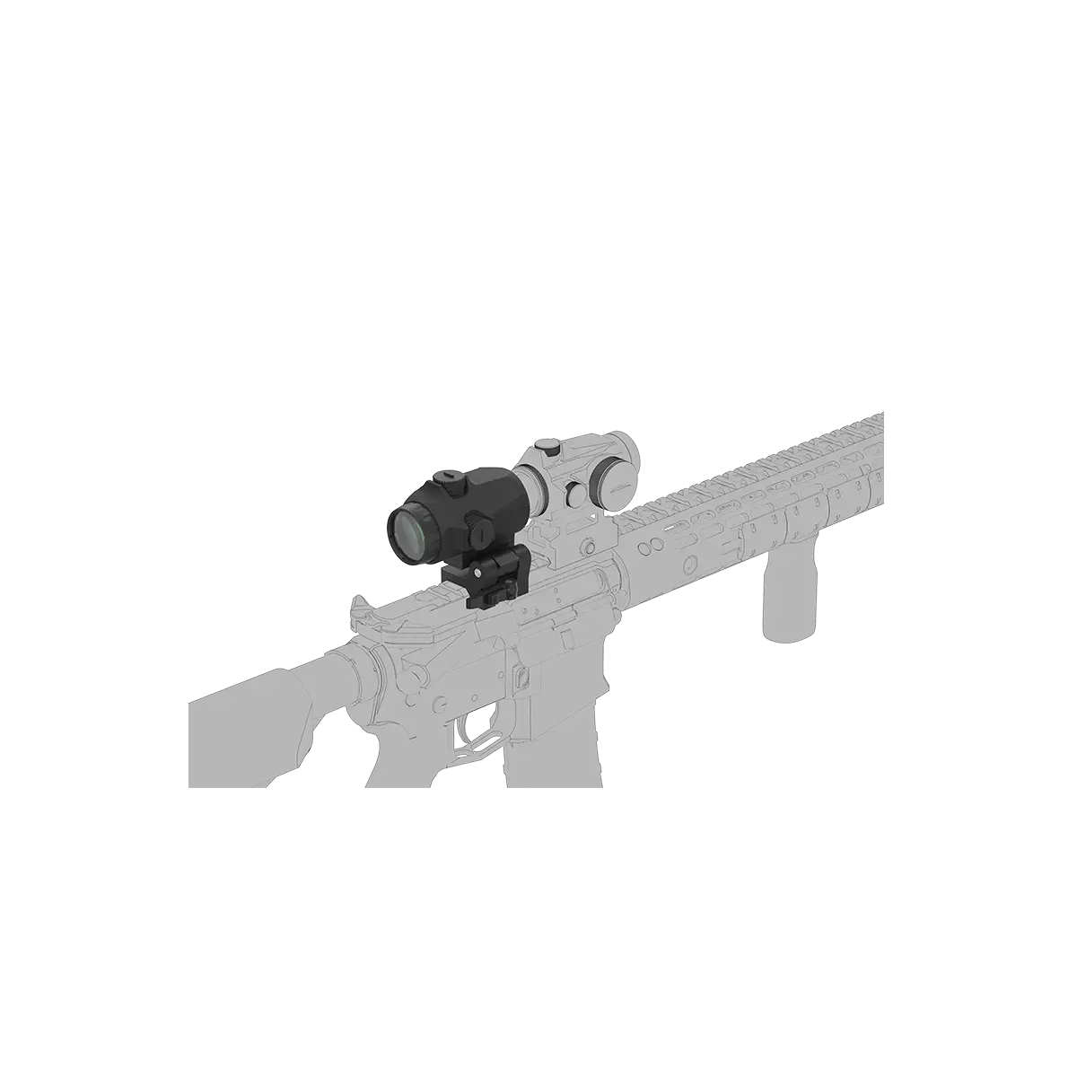 Maverick-IV 3x22 Magnifier montiert auf Gewehr mit Rotpunktvisier, perfekte Kombination für taktische Zielgenauigkeit.