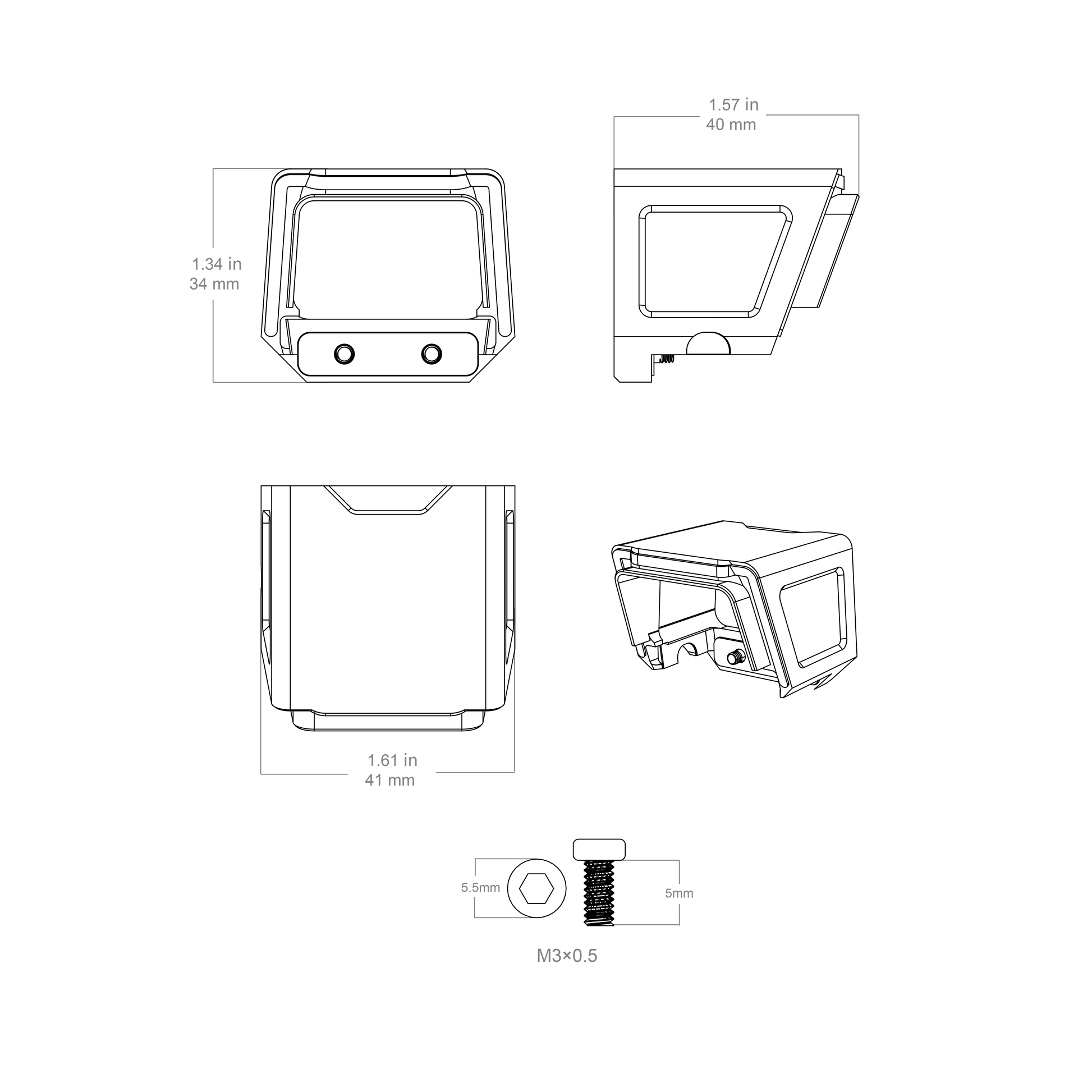 Technische Zeichnung der Aluminium Schutzkappe für SCRD-SM44 und SCRD-65 mit genauen Maßen für präzise Passform auf Red Dot Visieren.