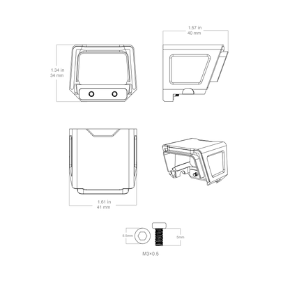 Technische Zeichnung der Aluminium Schutzkappe für SCRD-SM44 und SCRD-65 mit genauen Maßen für präzise Passform auf Red Dot Visieren.
