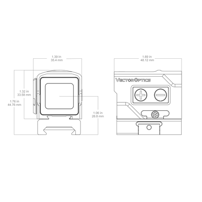 Technische Zeichnung des Frenzy Plus 1×18×20 SCRD-63 mit genauen Abmessungen in mm und Zoll für präzise Planung der Waffenmontage.